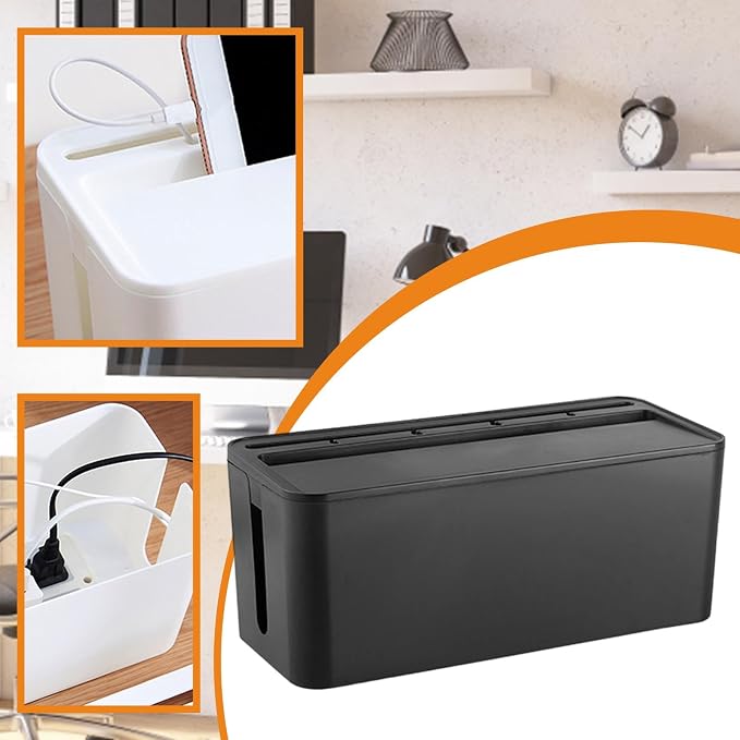 Fenteer Cable Management Box Holder Case Fashion Large Capacity Cord Cover Box Organizer for Wire Management Messy Cables TV Office, Black