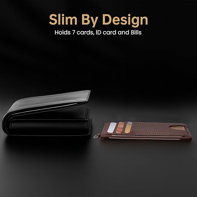 Mayski Slim Wallet, Credit Card Holder for Women, Minimalist Front Pocket RFID Blocking Card Cases, Small Wallet Women Men(Lichee Coffee)