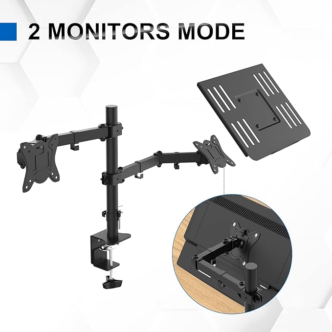 GRIFEMA Monitor Arm with Laptop Tray for 13-32" Screen, Laptop Monitor Stand with Desk Clamp, Height Adjustable Laptop Arm, Tilt Rotation Swivel, VESA: 75x75 & 100x100mm GB2002-2