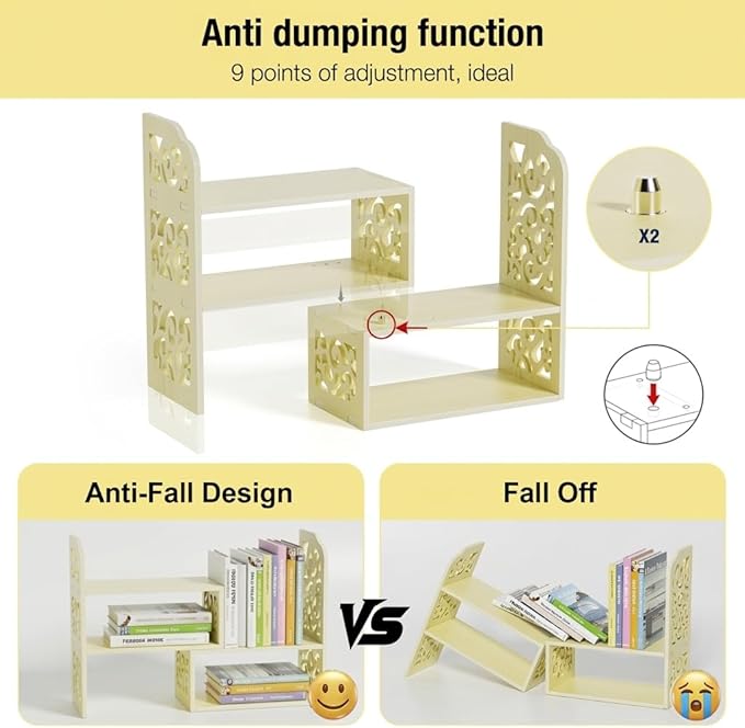 YGYQZ Adjustable Desktop Organizer Shelf – Space-Saving Desk Shelves & Desktop Bookshelf for Office, Home & Dorm – Sturdy PVC Desk Book Organizer with Non-Slip Feet, Easy Assembly