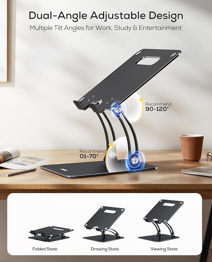 Nulaxy Fully Adjustable Laptop Stand for Desk, Dual Foldable Computer Riser with Heat-Vent, Ergonomic Notebook Holder Portable Office Accessories Compatible with Most Laptops, Black