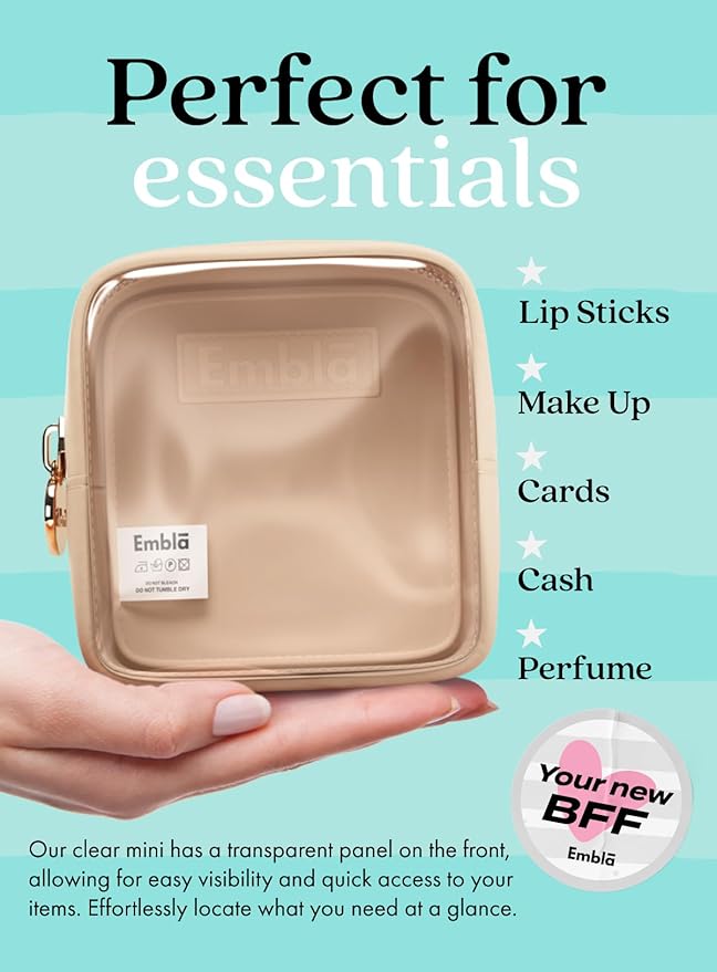 Embla Clear Small Makeup Bag for Purse Cute Mini Make Up Nylon Organizers Tiny Cosmetic Bags for Women Girls Little Toiletry Travel Pouches Zipper Skincare Pouch Organizer Beige