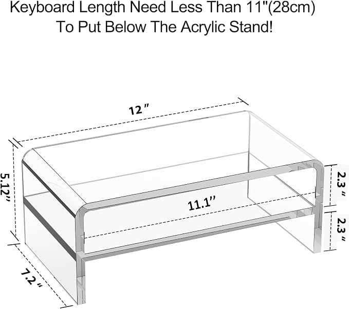 Egchi Acrylic Monitor Stand Riser, 2 Tier Clear Computer Monitor Stand for Home Office Business, PC Desk Stand Monitor Riser for Keyboard Storage, Laptop, Printer and TV Screen -12x7.2x5.12 inches