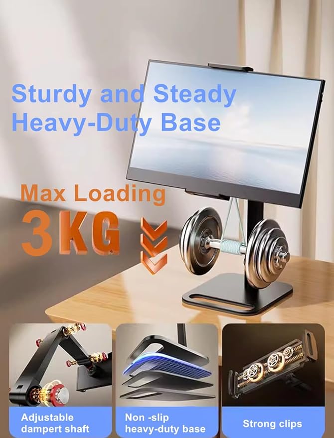 Portable Monitor Holder for 12-17.3 Inch Screen Desk Holder Metal Stand 16 Inch Universal Expandable Display Base 12.9inch Tablet Stand Adjustable Portable Monitor Desktop Clamp