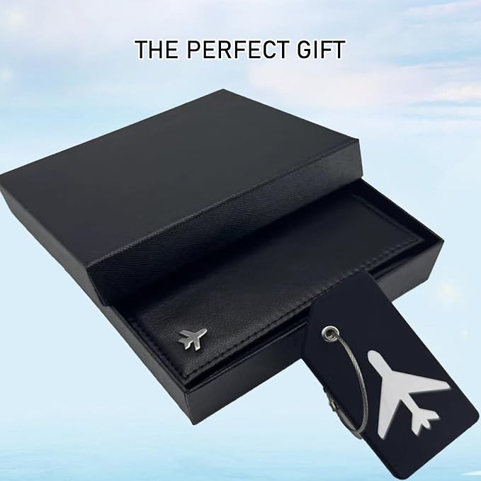 Pilot Wallet Passport Holder RFID Blocking Nappa Leather Travel Wallet, Stylish Travel Companion for Aviation Professionals (Black)