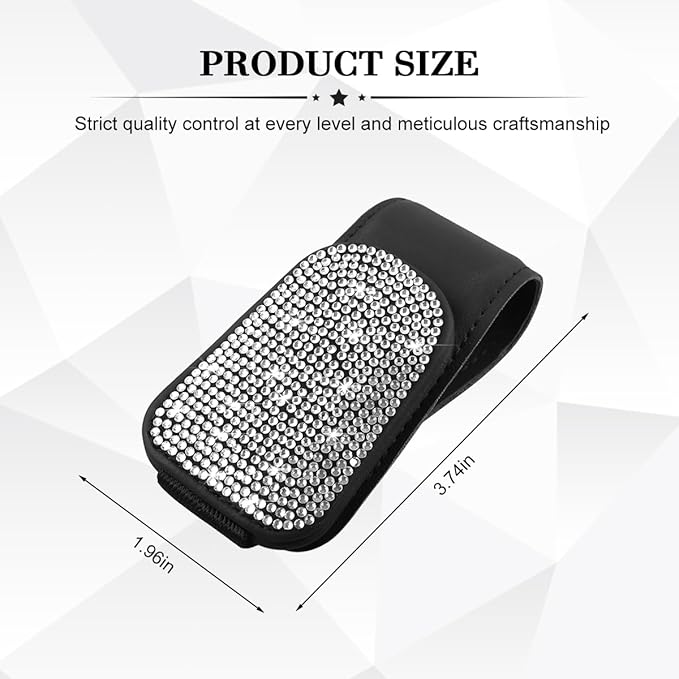 HZEL Bling Sunglass Holder for Car Sun Visor, Magnetic Leather Crystal Rhinestones Vehicle Eyeglasses Visor Clip, Diamond Automotive Glasses Hanger Mount, Universal for SUV RV Truck (Black/White)