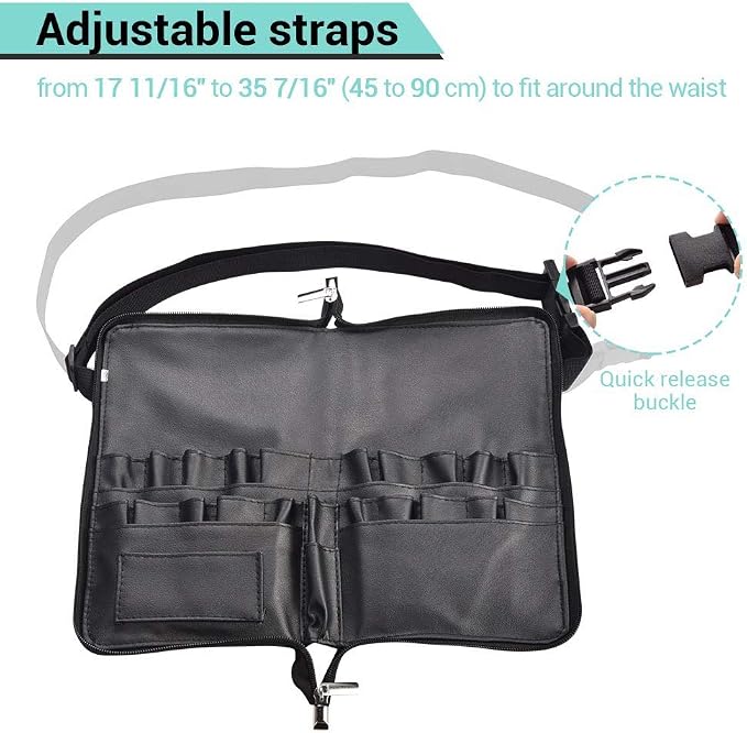 BYOOTIQUE 2in1 Multi Brush Holder Waist Zipper Bag Professional Portable Foldable Cosmetic Makeup Pouch with Belt Strap Artist Storage Organizer