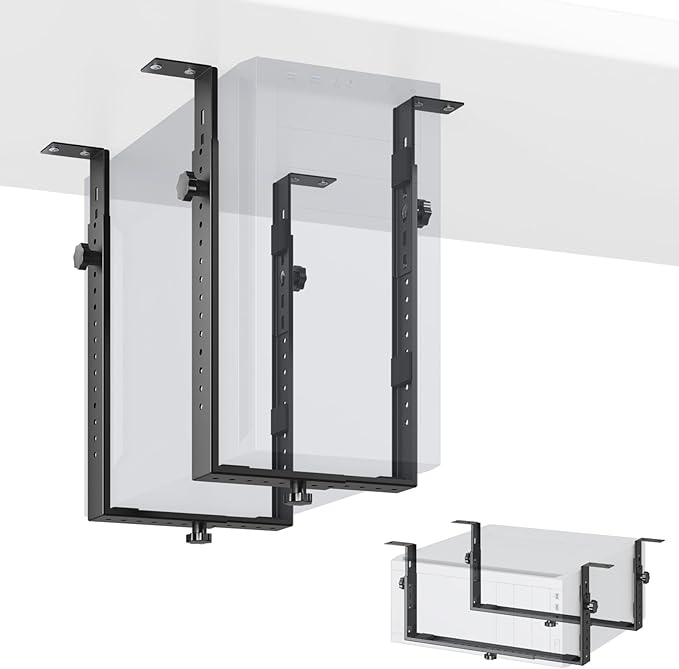 PUTORSEN Under Desk PC Mount for Mid/Mini-Tower Cases - Vertical/Horizontal CPU Holder up to 77 lbs, Space-Saving Computer Rack for ATX/Micro-ATX/Mini-ITX (Black)