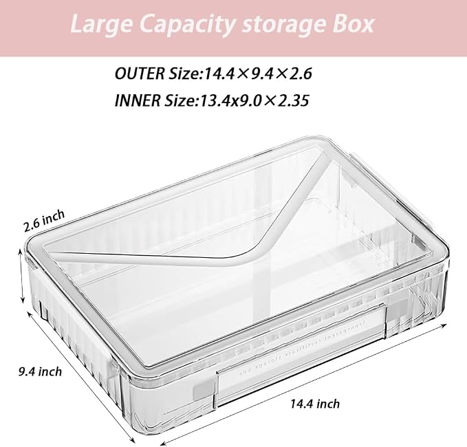 2 Pack Clear Plastic File Boxes w/Latching Lids, Stackable A4 Storage (‎White Latches, Large)