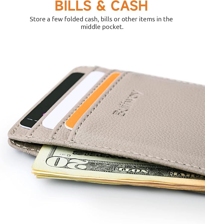 Buffway Mens Slim Wallet, Minimalist Thin Front Pocket Leather Credit Card Holder with RFID Blocking for Work Travel | Minimalist, Thin, Front Pocket, Credit Card Holder, RFID Blocking, for Work Travel