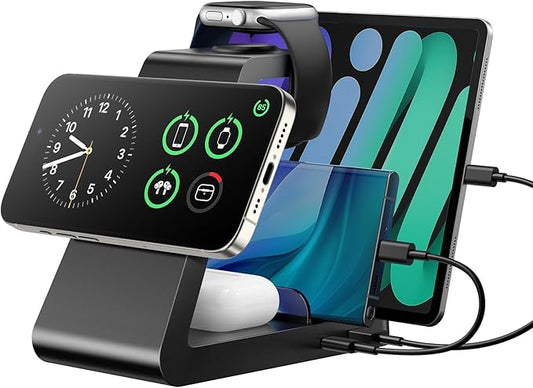 Charging Station for iPhone,5 in 1 Wireless Charger Stand Dock for Apple: Mag-Safe Charging Station for Multiple Devices Apple iPhone 17 16 15 14 13 12 Pro Max Plus iWatch Airpods