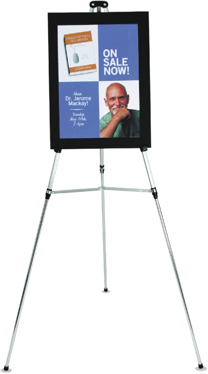 Quartet Easel, Aluminum, Lightweight, Telescoping, 66" Max. Height, Supports 25 lbs, Silver Finish (50E)