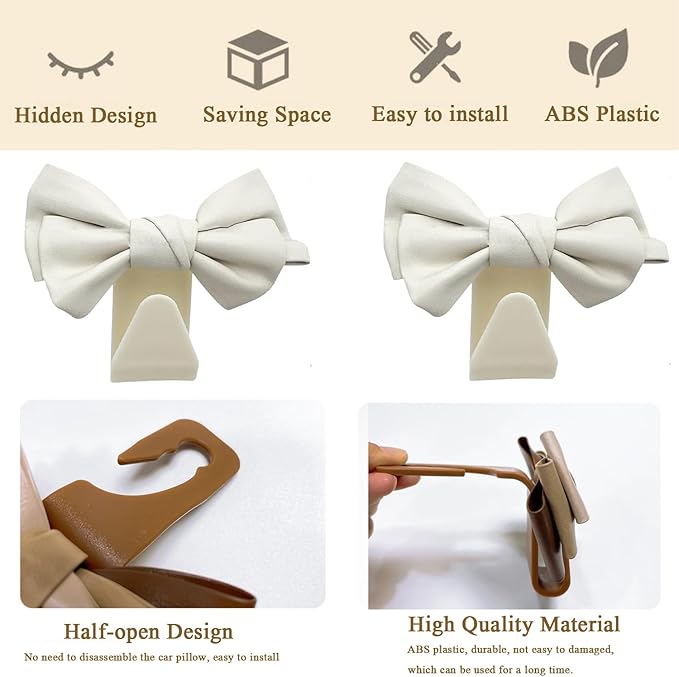 Joyhey 2 Pcs Car Seat Headrest Hooks, Cute Bow Car Seat Hooks for Purses and Bags (White)