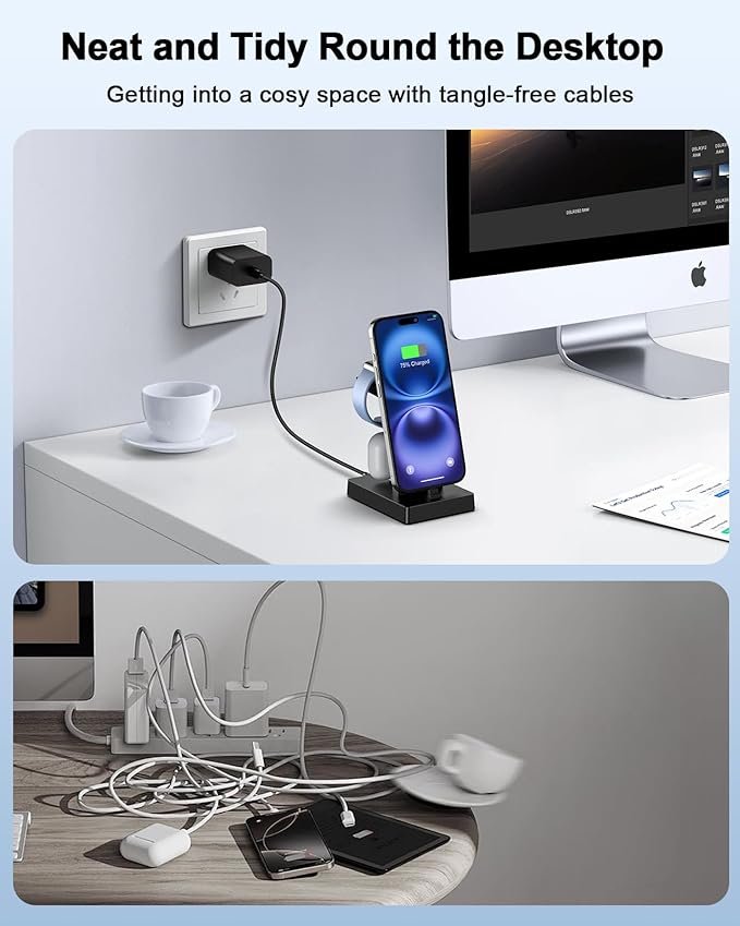 30W Fast 3 in 1 Charging Station for Apple Devices - ADADPU USB C Charger Stand for iPhone 17 16 15 Pro Max Plus & AirPods 4,Wireless Charger Dock Compatible with Apple Watch Ultra/10/9/8/7/6/5/4/3/SE