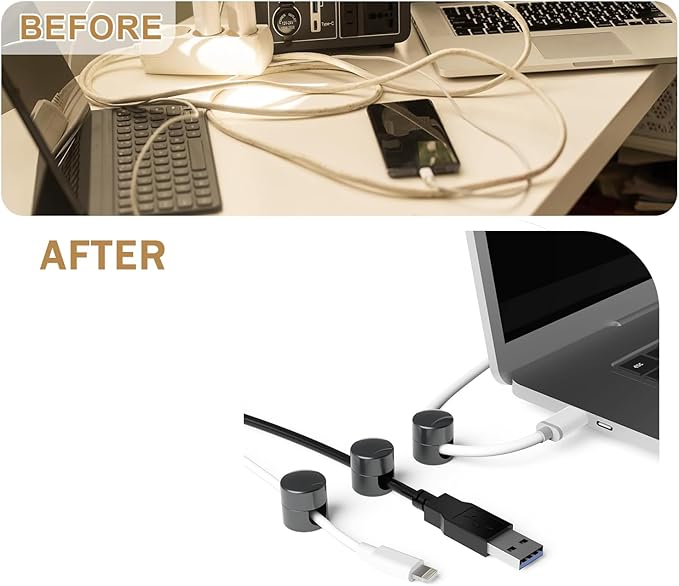 6 Sets Charger Cord Holder, Glossy Black Metal Adhesive Cable Management Clips,Adjustable Phone Cable Anchor Holders,Wire Organizer for Desk, Wall, Home, Office, nightstand, Dresser, Chandelier