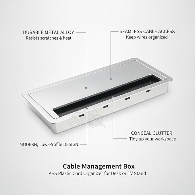 Quick Cable Concealer, ABS Cord Management Box for Desk & TV Stand, Hides Power Strips & Wires, 6.3 x 3.1 x 1.2 Inches (1 Pack)