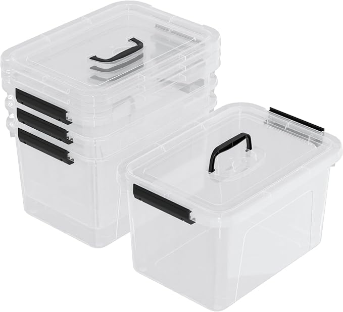 Clear Plastic Storage Containers Bins Boxes with Lids and Handles, 10.5 L Clear Storage Latch Box, 4 Packs