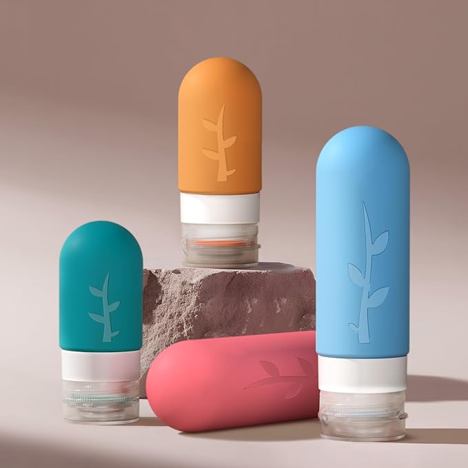 DEPOZA Travel Bottles Kit (16 Pack) - TSA Approved, Leak Proof Silicone Squeezable Containers for Toiletries. Complete Set with Jars, Sprayers & Bag (Coastal Hues)