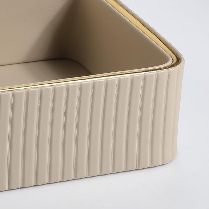 Desk Organizer Tray, PU Leather Nightstand Organizer Perfume Valet Tray for Men Women, Decorative Vanity Trays Trinket Dish Key Bowl for Entryway Table (Beige, Small)