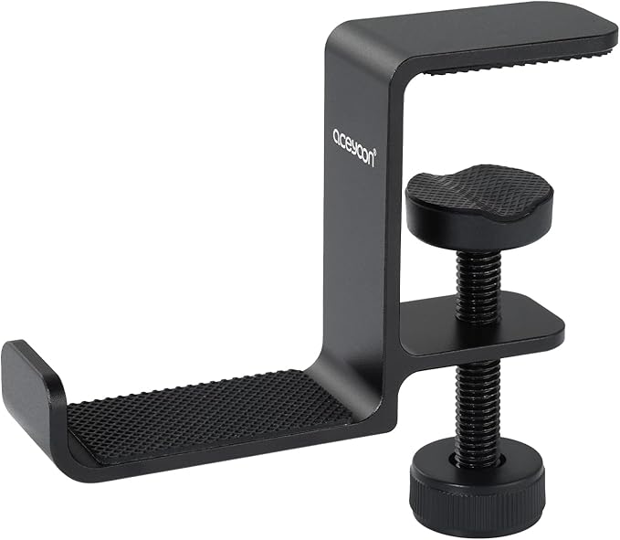 aceyoon Under Desk Headphone Hanger, Aluminum Headphone Stand,Headset Holder Space-Saving for Bag/Backpack/GamingHeadphone, Black