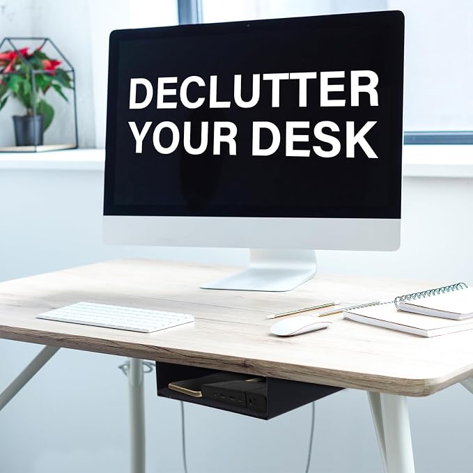 Under Desk Storage Shelf, Steel Under Desk Tray Mountable Add-On Shelf for Table Office Desk, Small (Pack of 1)