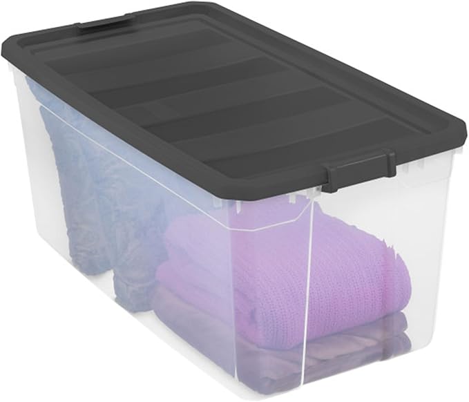 Sterilite 6-Pack Modular Stacker Box, Durable Clear Plastic Storage Bins with Latching Lids, 200 Quart - Stackable Organizing Container Boxes for Closet, Bathroom, and Office