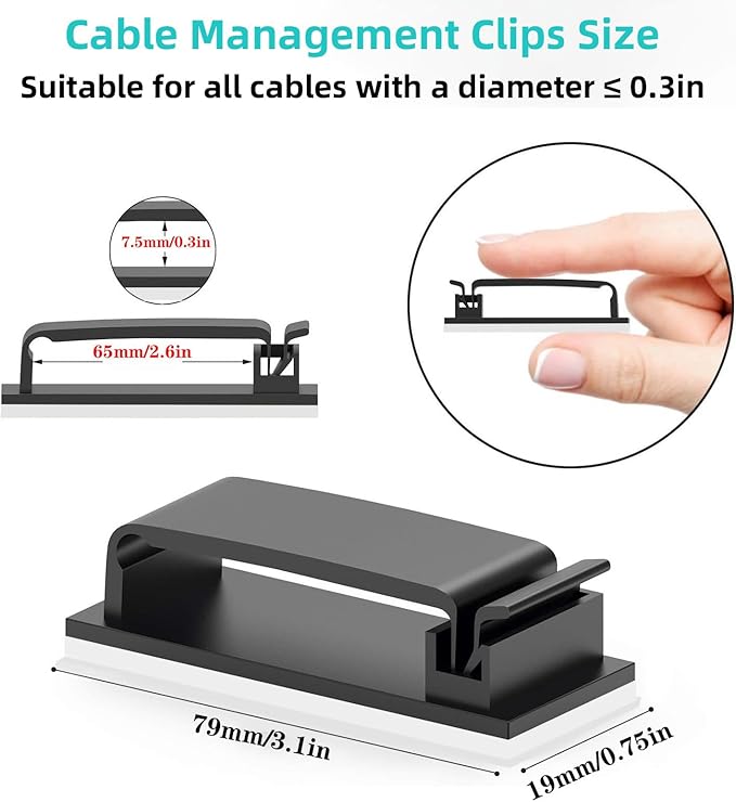 for Desk Under Table Wire Management Adhesive Cable Clips 49Pcs(Black).Used for Computer pc,tv,ethernet Wires Cable Management on Large Cable Hooks Organizer Clips (Black, Large：29PCS)
