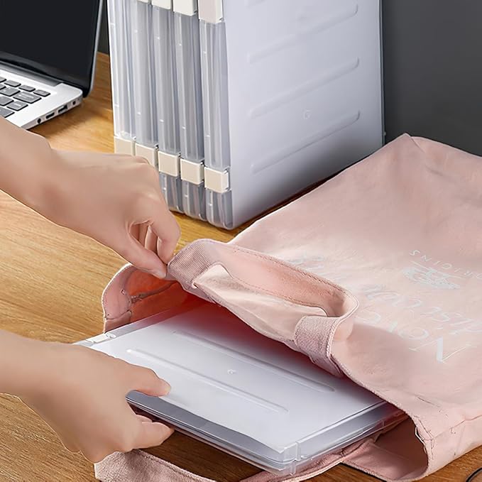 FOMIYES 2pcs A4 File Box Document Holder with Lid, Office File Organizer Box for Contract and Receipt Storage, Stackable Desktop Paper Storage Organizer for Home and Office