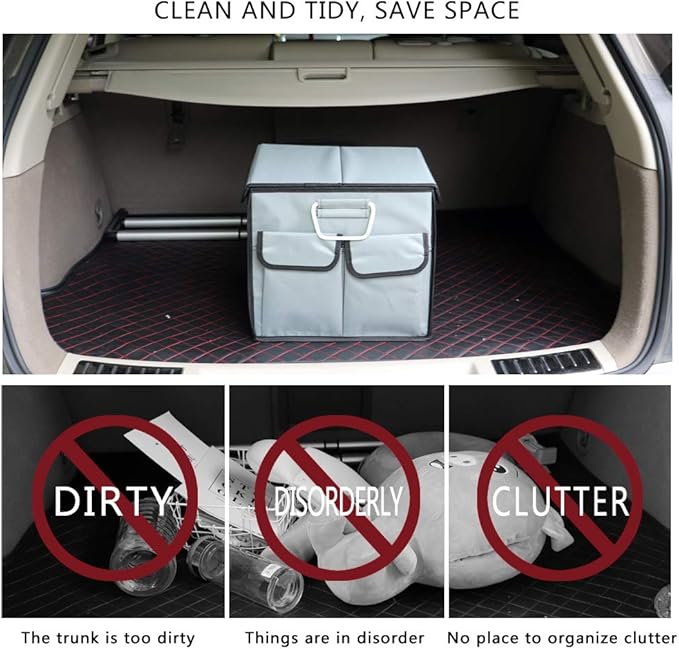 Car Trunk Organizer Collapsible Portable Multi Compartments Organizer with Non Slip Straps for SUV Truck Auto Vehicle Car Auto Minivan (Small covered, Space gray)