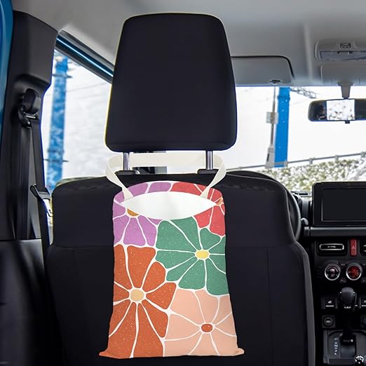 Retro Flower Car Trash Can, Car Trash Bag Hanging, Waterproof Cars Back Seat Hanging Organizer and Storage Trash Bags for Vehicle Travelling Camping