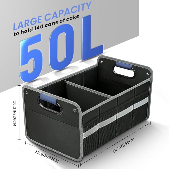 winhunt Car Trunk Organizer for SUV, Car Storage Organizer Reinforced Handles, Collapsible Multi-Compartment Foldable and Waterproof Car Organizer for Car Suv, Sedan, Truck, Minivan