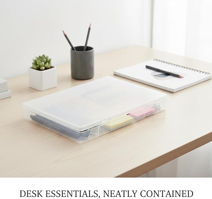 Storage Box, Transparent Stackable PP Plastic Container with Lid for Desktop Organization of Stationery and Documents (1 PC)