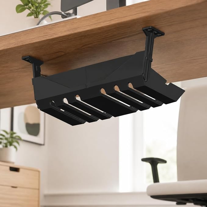 Wire Management Box, Under Desk Wire Management Cord Organizer, Home Office Wire Organizer, Hide Power Strip Screw-in, Black