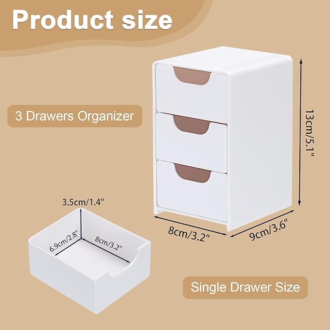 BTSKY 1 Pack Small Acrylic Storage Organizer with Drawers, 3-Layer White Desktop Organizer for Office Supplies Mini Storage Box with Drawers for Desk, Desktop Makeup Drawer Jewelry Storage Box