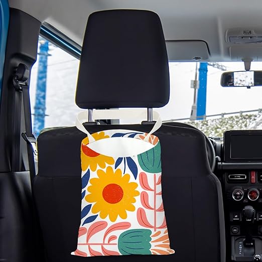 Danish Floral Car Trash Can, Car Trash Bag Hanging, Waterproof Cars Back Seat Hanging Organizer and Storage Trash Bags for Vehicle Travelling Camping