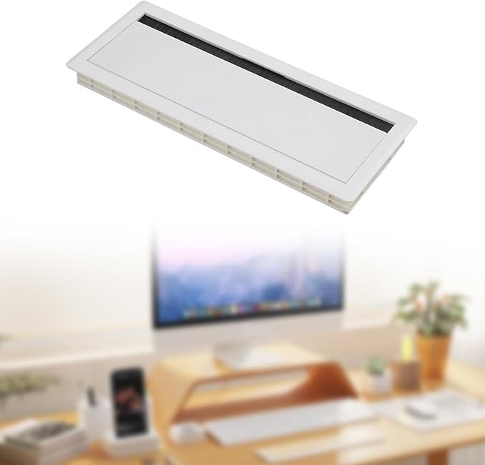 Cable Box Wire Organizer Cable Management Box Wire Holder Flip Brush Aluminum Alloy PP Dustproof Embedded Design Suitable for Office Desk, White