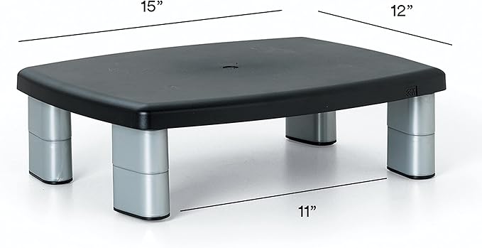 3M Adjustable Monitor Stand, Three Leg Segments, Simply Adjust Height from 1" to 5 7/8", Holds Up to 80 lbs, 11" Space Between Columns, Silver/Black (MS80B)