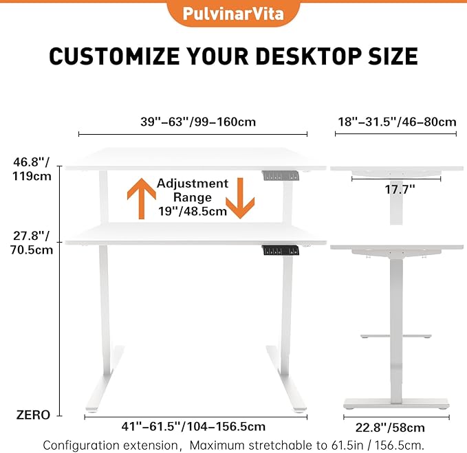 Dual Motor Standing Desk Frame 256 lbs Weight Capacity, Stand up Desk Frame Workstation, Electric Adjustable Legs, 3 Memory Height Settings, with Cable Management Tray, 2pcs Headphone Hook