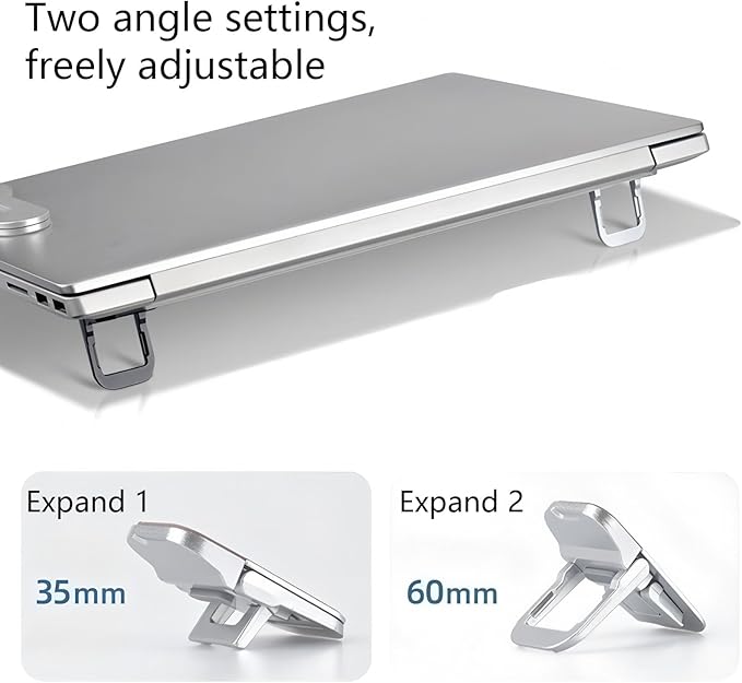 2 Pcs Zinc Alloy Foldable Laptop Stands, Portable Computer Keyboard Riser Feet with 2 Adjustable Angles, Self-Adhesive Invisible Mini Keyboard Stand for Notebook 10-17 Inches