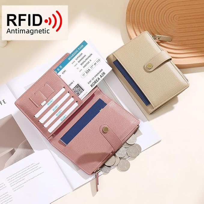 Slim RFID Blocking Passport Holder Wallet,PU Leather Travel Card Organizer,Lightweight Passport Case for Women Men (Apricot)