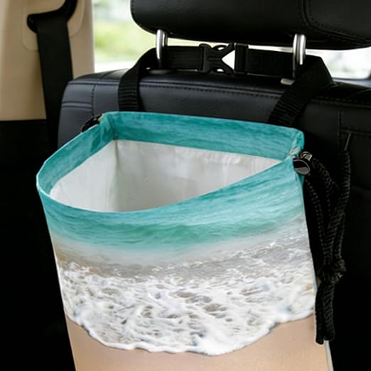 Beaches and Starfish Car Trash Bag - Waterproof Car Trash Bag Hanging Leakproof Car Garbage Bag - Washable Reusable Trash Bag For Car Interior Hanging Organizer Storage Vehicle Travelling Camping