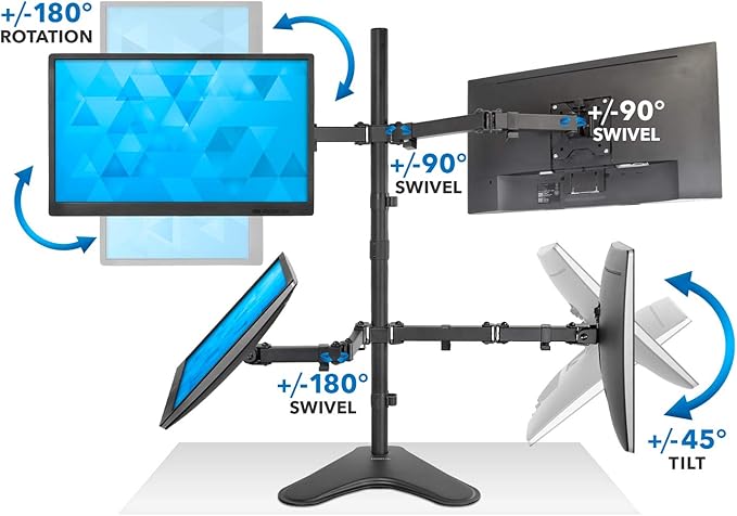 Mount-It! Quad Monitor Stand for 4 Screens up to 32", Free Standing Multi Monitor Desk Mount, Height Adjustable 34.8", 17.6 lbs Each, VESA 75x75 100x100, Steel 4 Monitor Stand, MI-2784
