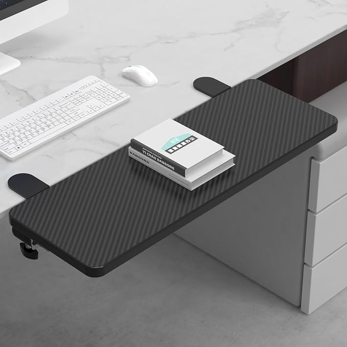 Sisyphy Ergonomics Desk Extender Tray, 29.5x9.5" Punch-Free Clamp on, Foldable Keyboard Drawer Tray, Table Mount Arm Wrist Rest Shelf, Computer Elbow Arm Support