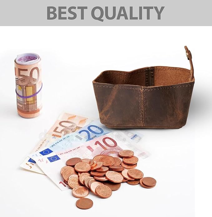 Full Grain Vintage Brown Leather Mini Coin Pocket | Leather Coin Pouch |Change Holder for Men & Women (Brown)