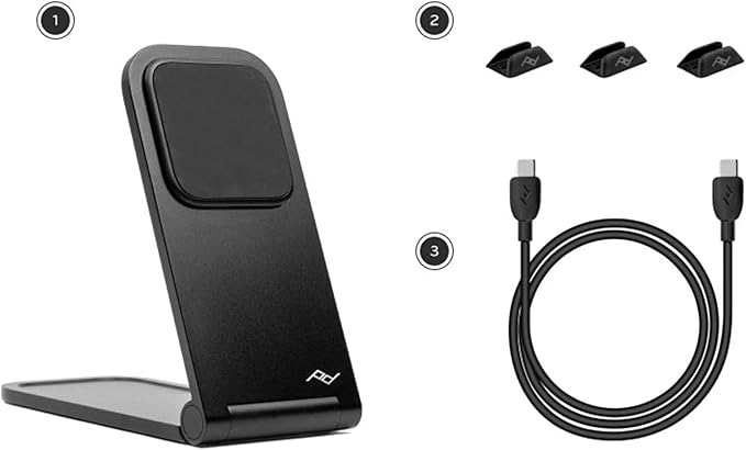 Peak Design Wireless Charging Stand, Black, Qi2 Charging, Grippy Silicone Base, Works with Peak Design Mobile Cases, MagSafe Compatible, for iPhone, Samsung and Google Pixel Phones