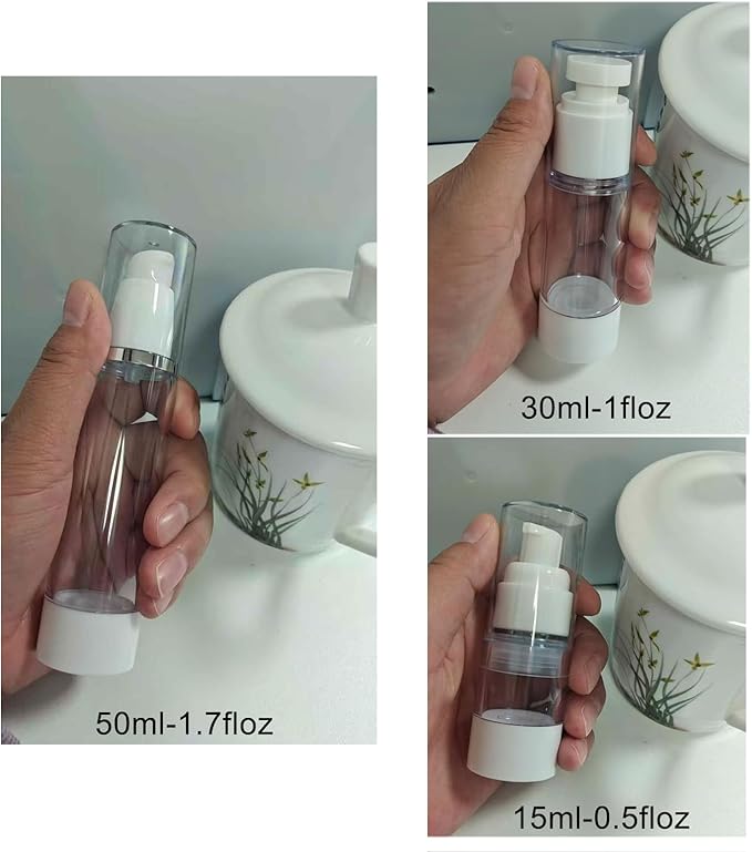 13 Pack Big Travel Size Containers, 1.7/1/0.5oz Clear Airless Pump Bottles, TSA Approved Skincare Empty Leak Proof Bottles Refillable Jars for Travel or Home Toiletries, Lotion, Liquid, Cream