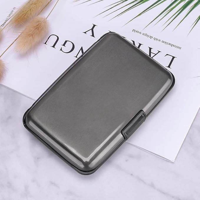 ELFISH RFID Blocking Credit Card Protector Aluminum ID Case Hard Shell Business Card Holders Metal Wallet for Men or Women（Gray