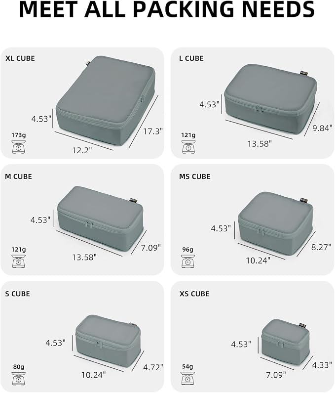 Compression Packing Cubes for Travel, 6-Piece Set (Large/Medium/Small), Double-Zip Luggage Organizers for Suitcase & Carry-On, Clothes Storage Bags (Steel Blue, 6 Pack)