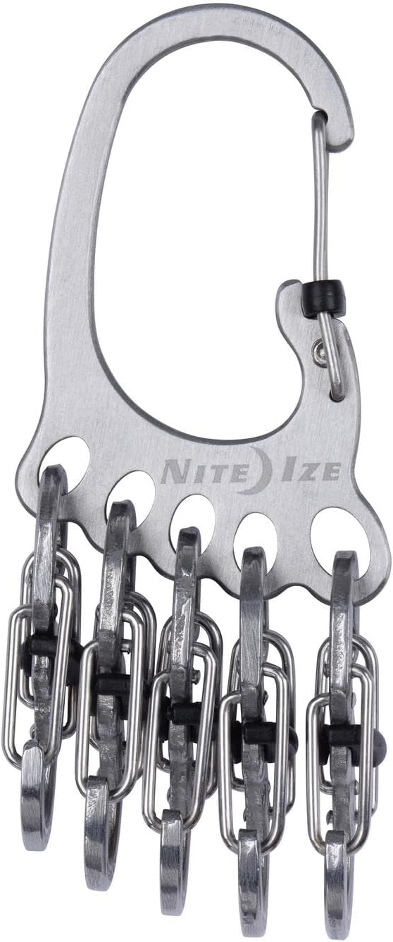 Nite Ize KLKBF-11-R6 Bigfoot Locker KeyRack, Carabiner Chain with 5 Stainless Steel Locking S-Biner Toes to Hold Keys Separately + Securely, 1, Silver
