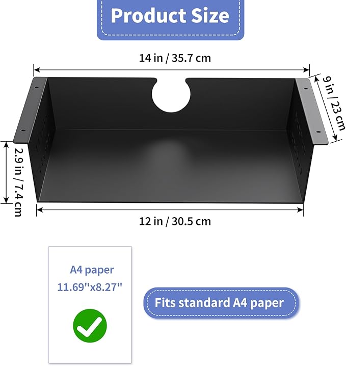 MOLIGOU Under Desk Storage Shelf, Under Desk Tray with Felt Liner, Screw Mount Under Table Hidden Storage for Home Office, Kitchen Cabinet
